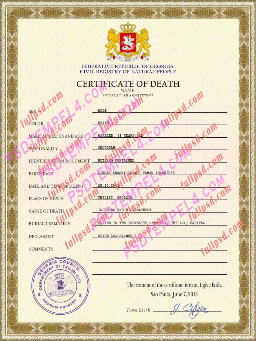 Georgia death certificate psd