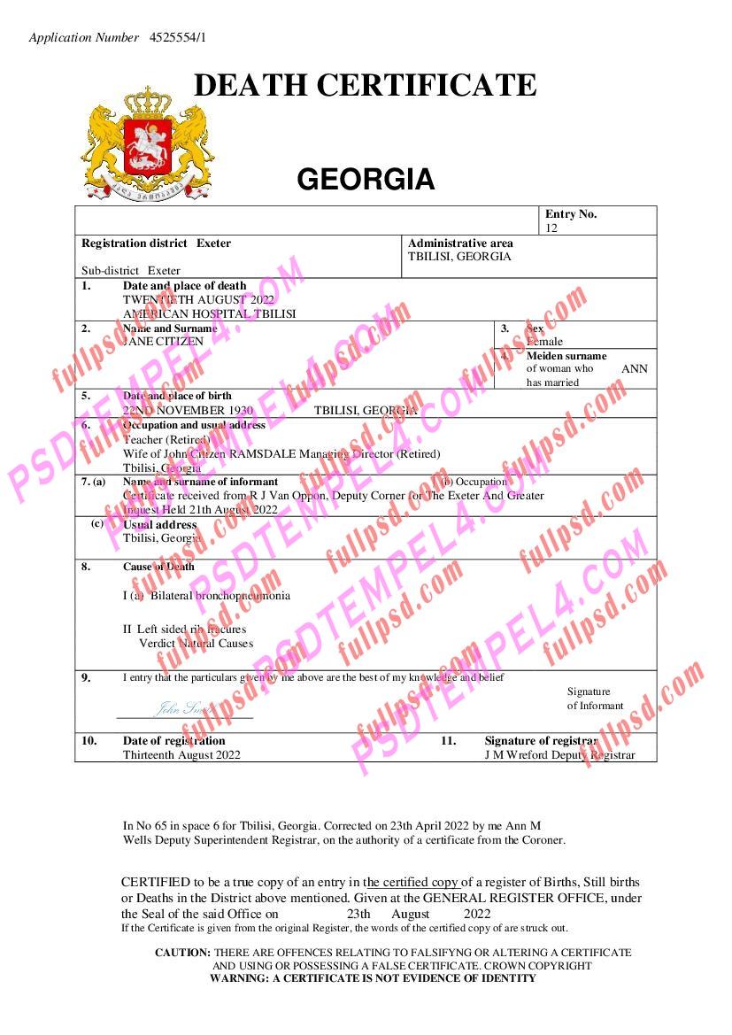 Georgia death certificate pdf and word