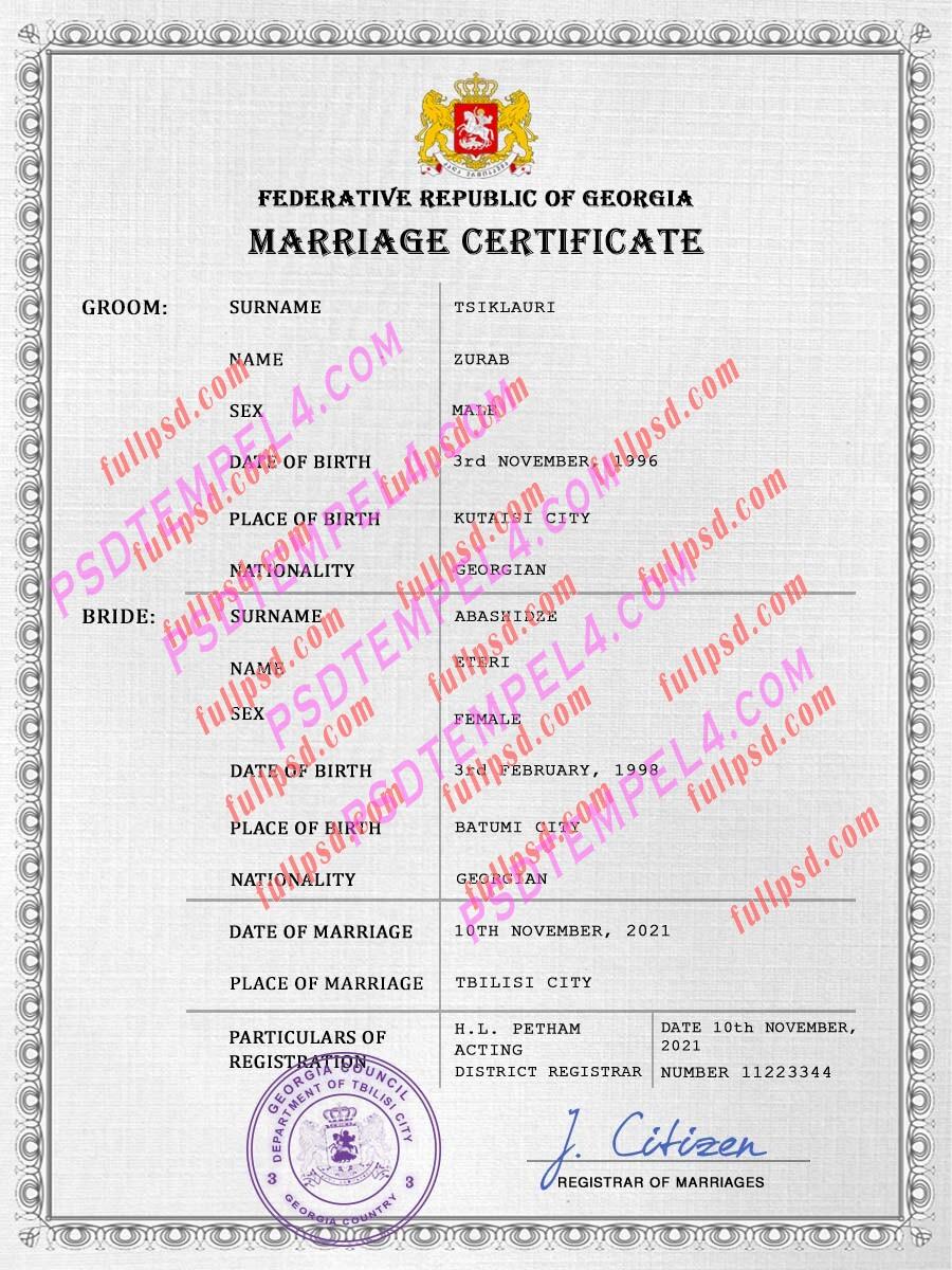 Georgia marriage certificate psd