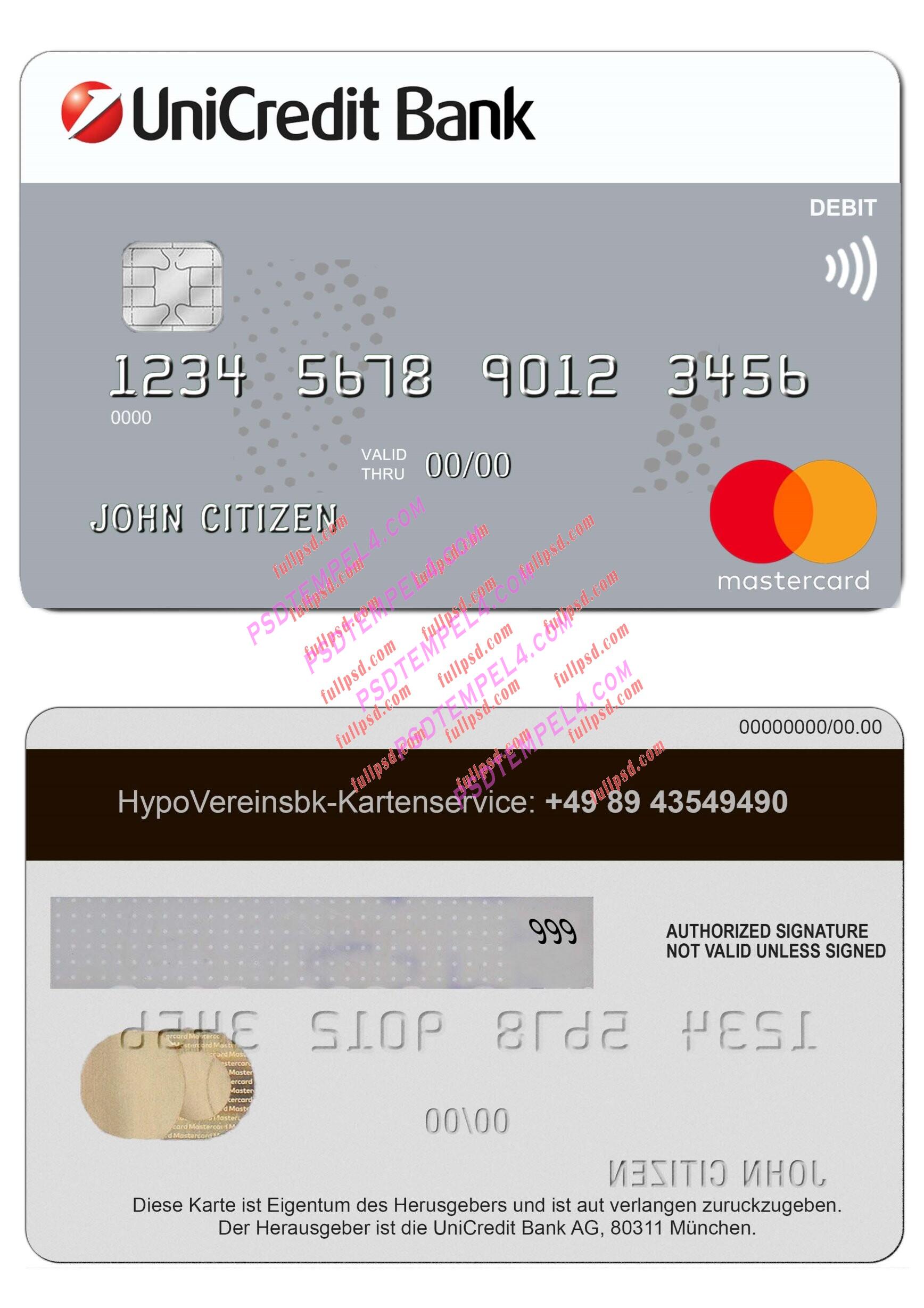 Germany UniCredit Bank Mastercard Credit Card PSD
