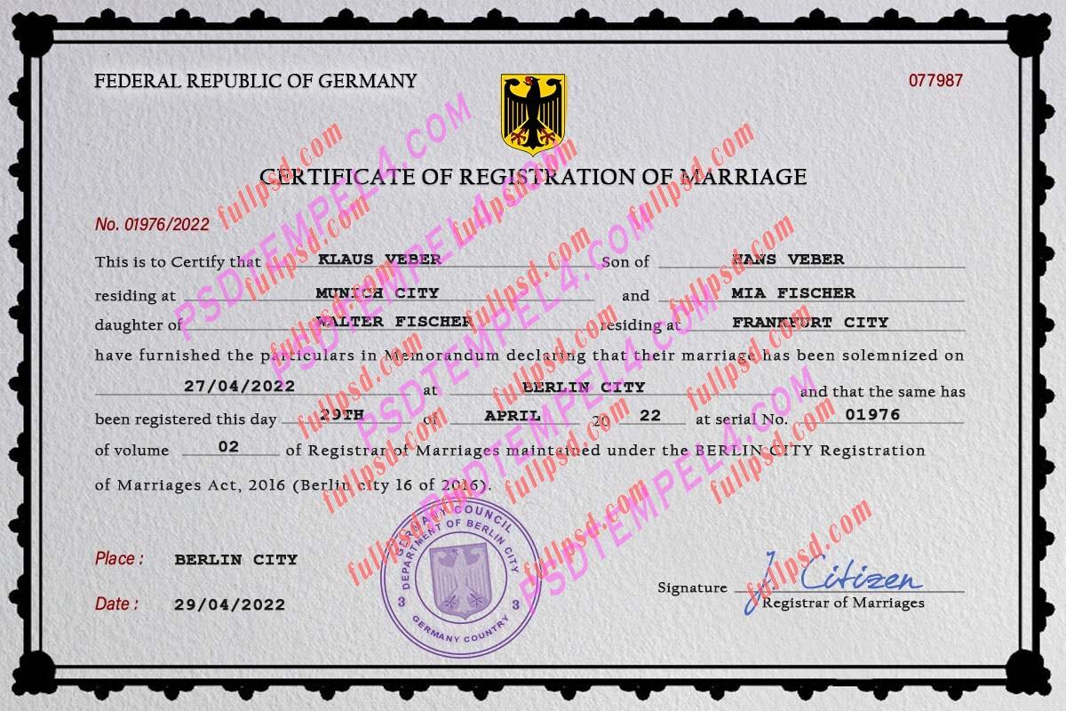 Germany marriage certificate psd V1