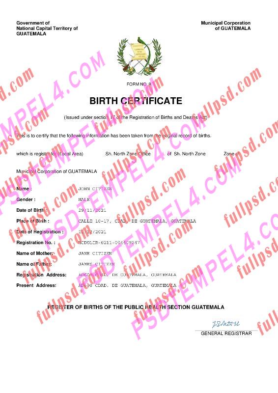 Guatemala Birth certificate pdf and word