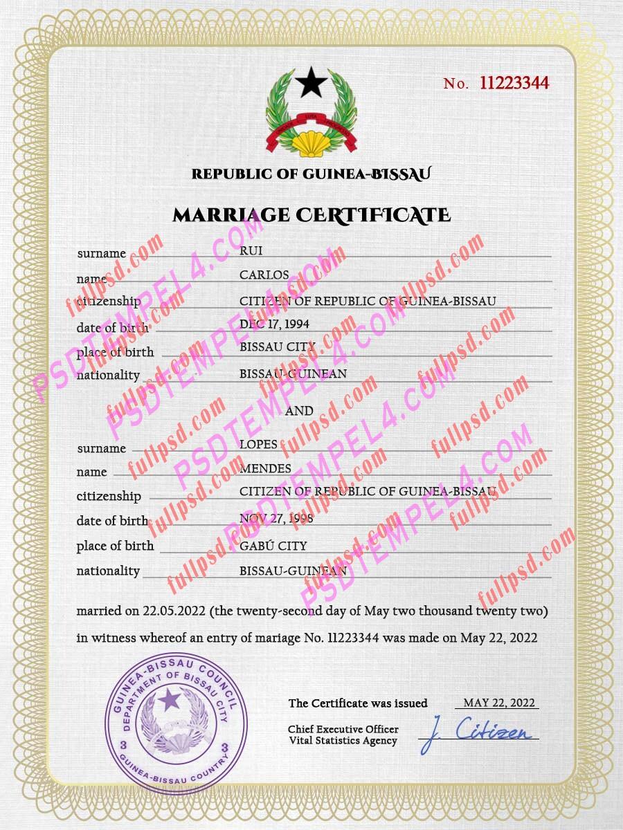 Guniea marriage certificate psd