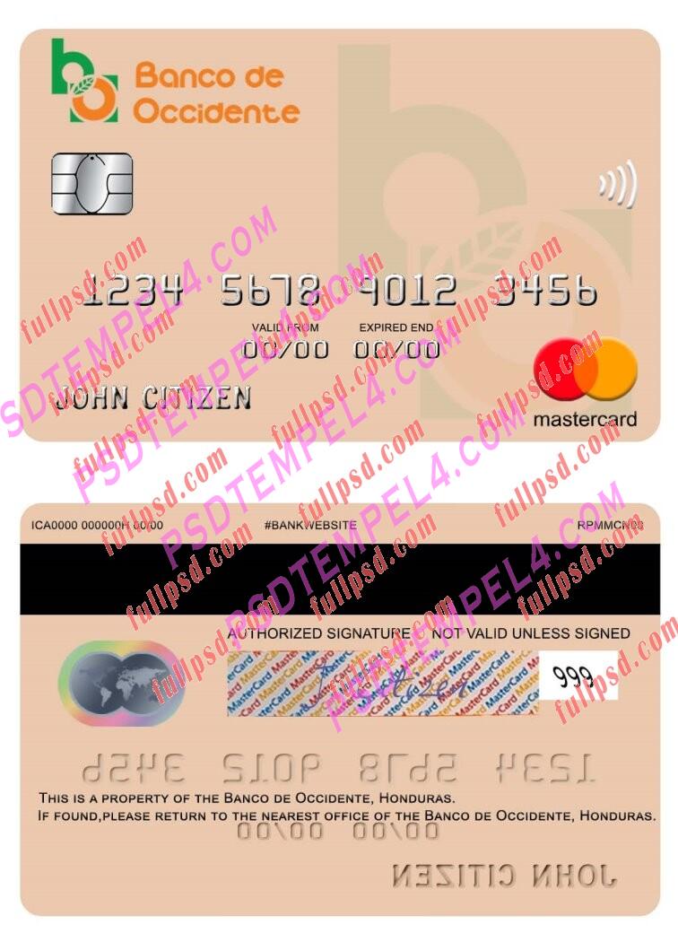 Honduras Banco de Occidente Mastercard PSD