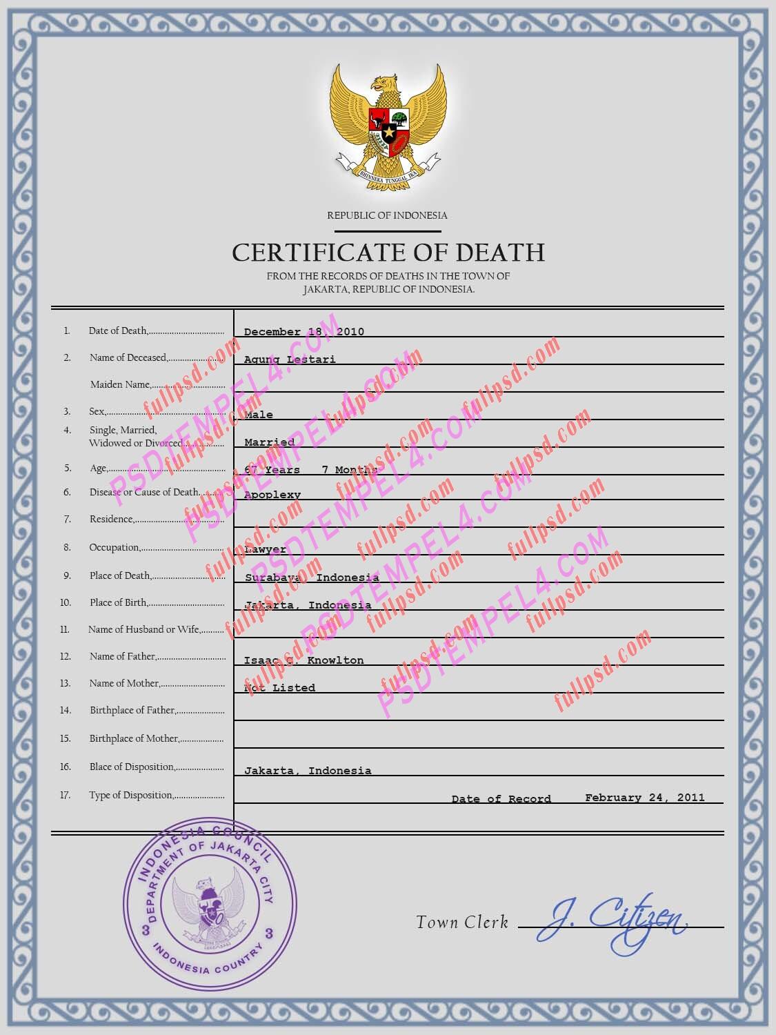 Indonesia death certificate psd