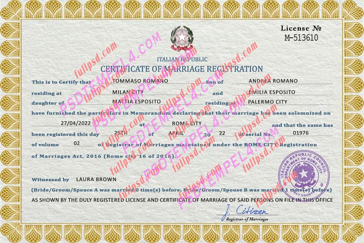 Italy marriage certificate psd
