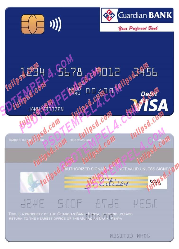 Kenya Guardian Bank visa debit card PSD