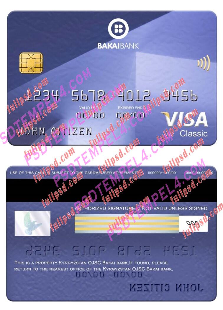 Kyrgyzstan OJSC Bakai Bank visa classic card PSD