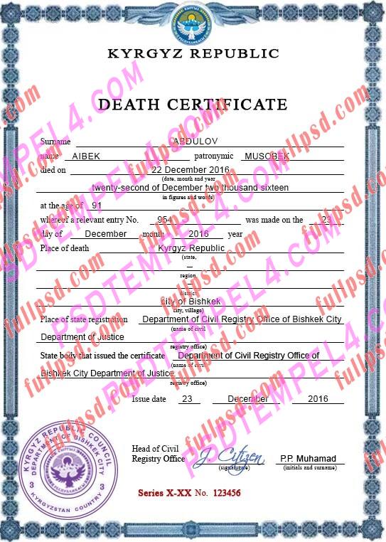 Kyrgyzstan death certificate psd