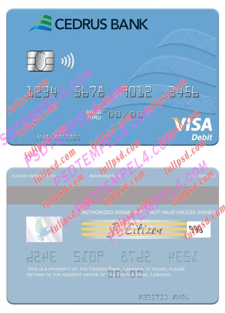Lebanon Cedrus Bank visa debit card PSD