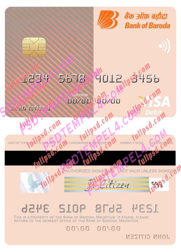 Mauritius Bank of Baroda visa debit card PSD