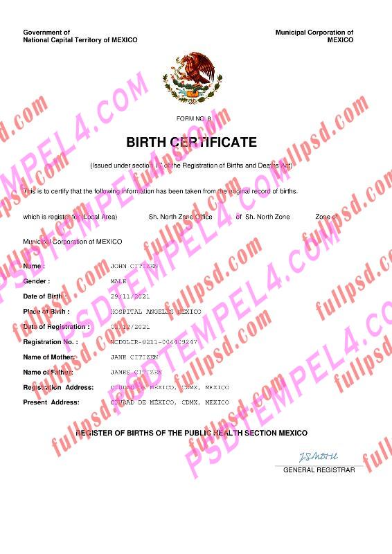 Mexico Birth certificate pdf and word