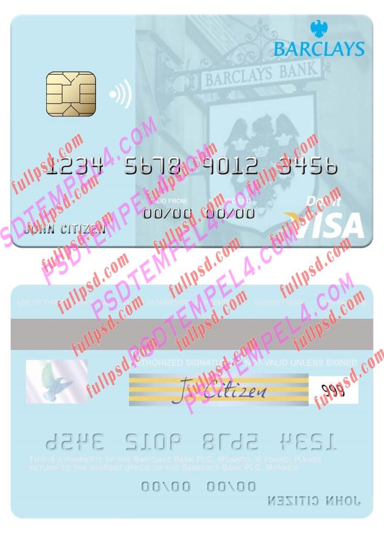 Monaco Barclays Bank PLC visa debit card PSD