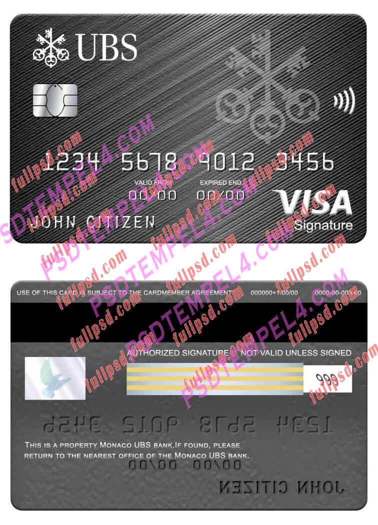 Monaco UBS bank visa signature card PSD