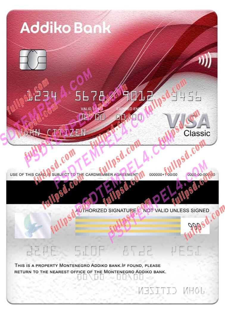 Montenegro Addiko Bank visa classic card PSD