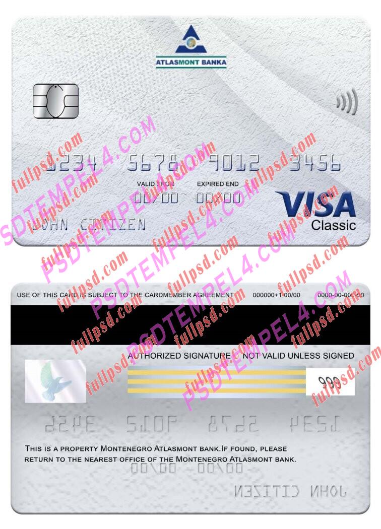 Montenegro Atlasmont Bank visa classic card PSD