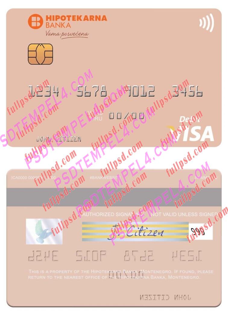 Montenegro Hipotekarna Banka visa debit card PSD