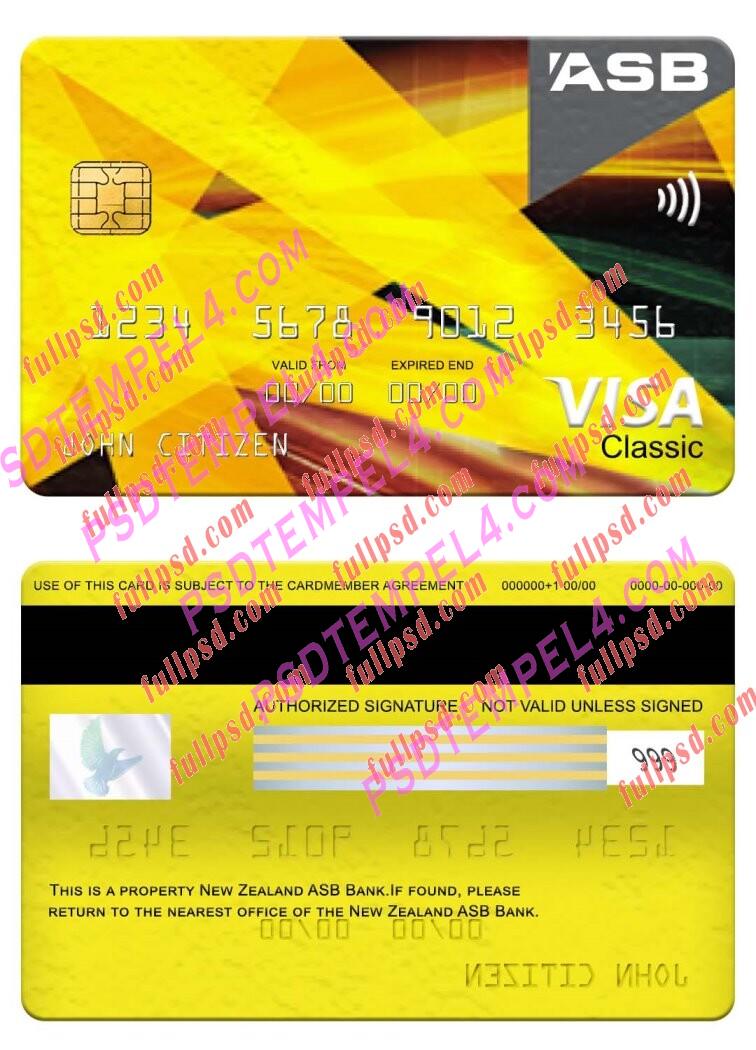 New Zealand ASB Bank visa classic card PSD