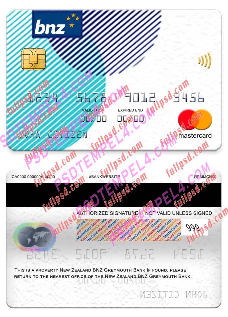 New Zealand BNZ Greymouth Bank Mastercard PSD