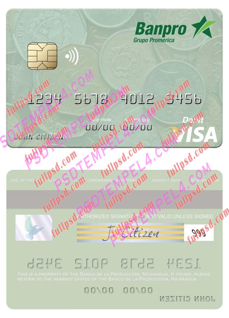 Nicaragua Banco de la Produccion visa debit card PSD