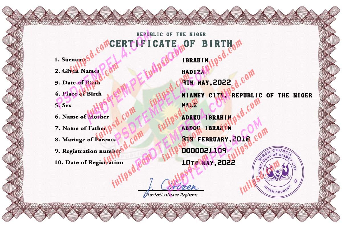 Niger Birth certificate PSD
