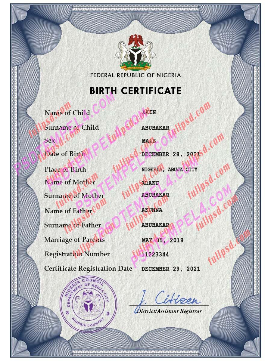 Nigeria Birth certificate PSD