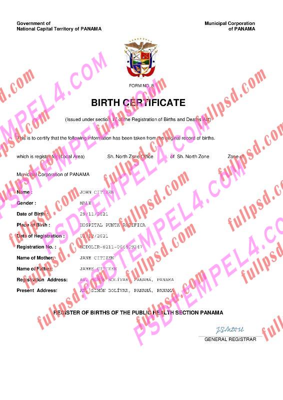 Panama Birth certificate pdf and word