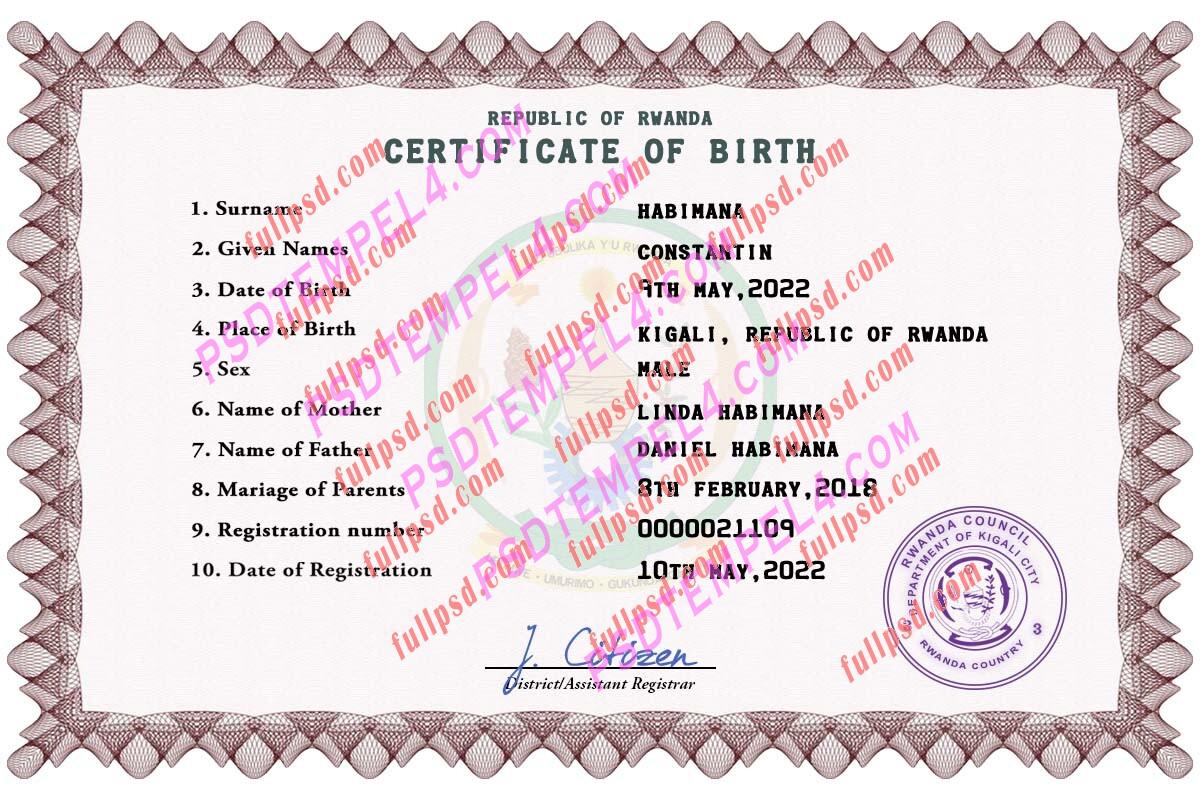 Rwanda Birth certificate PSD