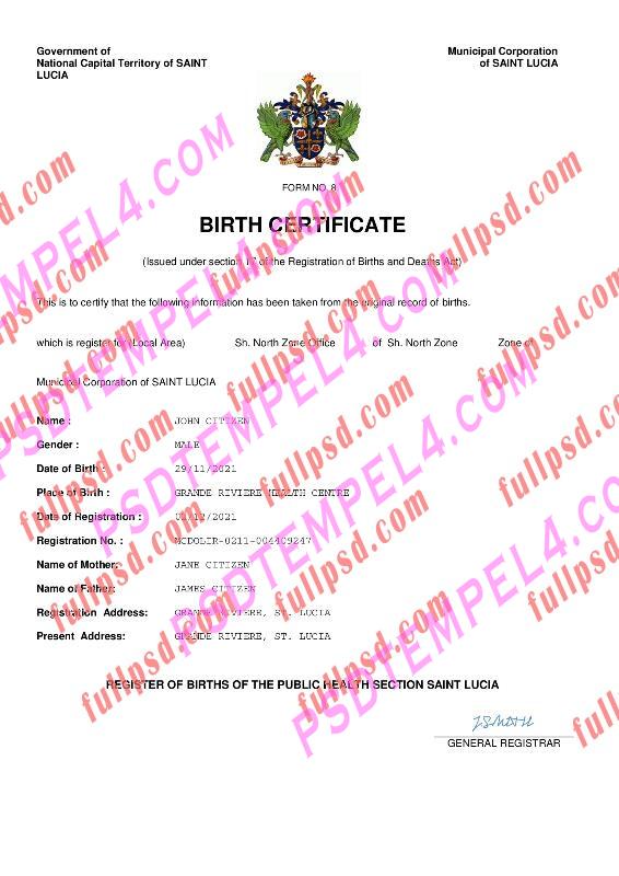 Saint Lucia Birth certificate pdf and word
