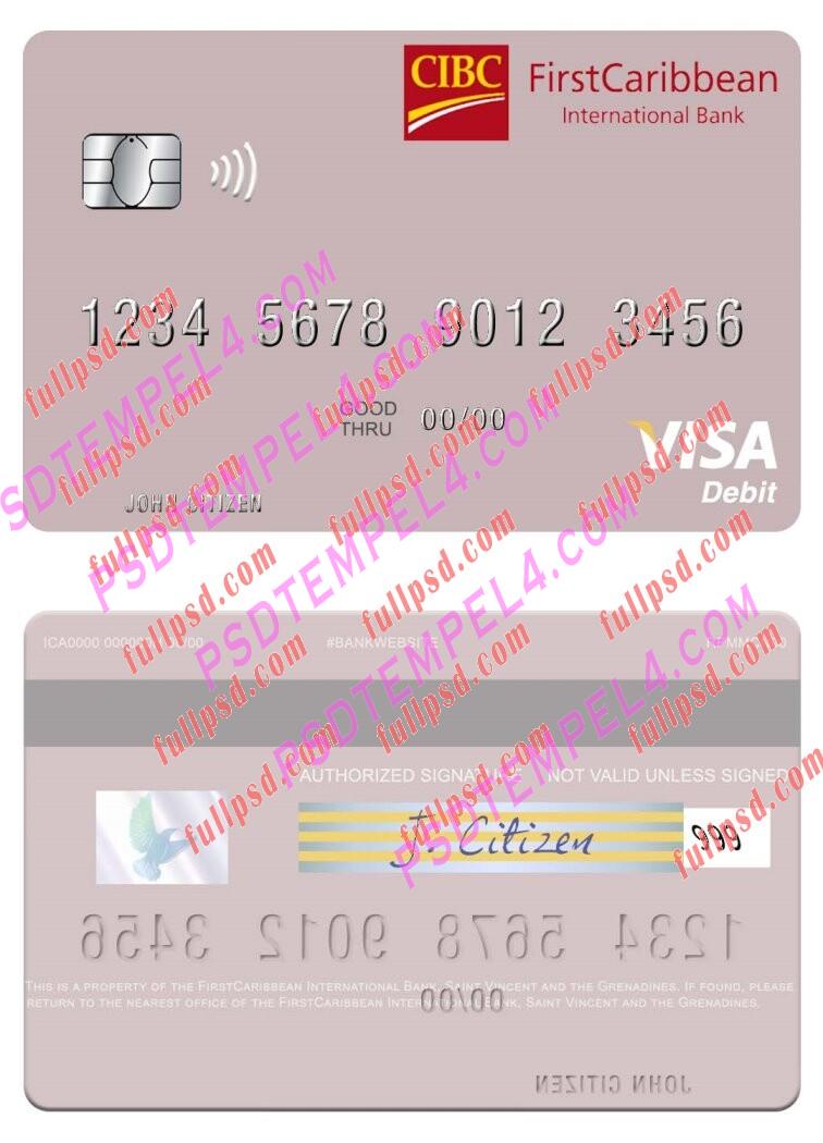Saint Vincent and the Grenadines FirstCaribbean International Bank visa debit card PSD