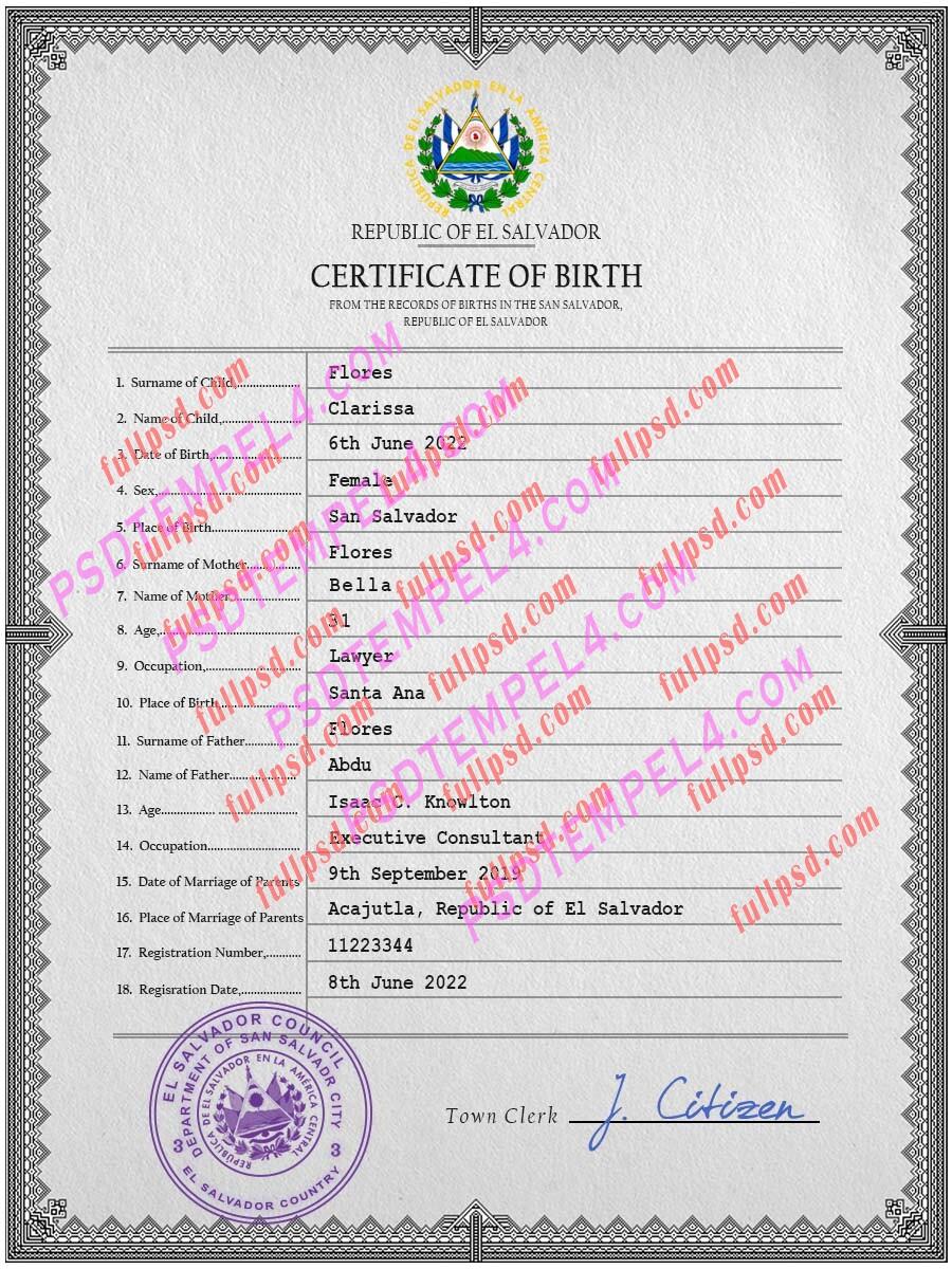 Salvador Birth certificate PSD