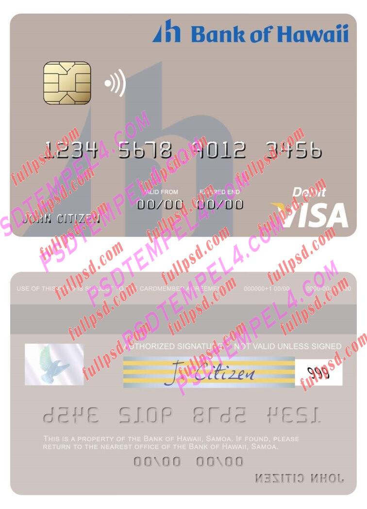 Samoa Bank of Hawaii visa debit card PSD
