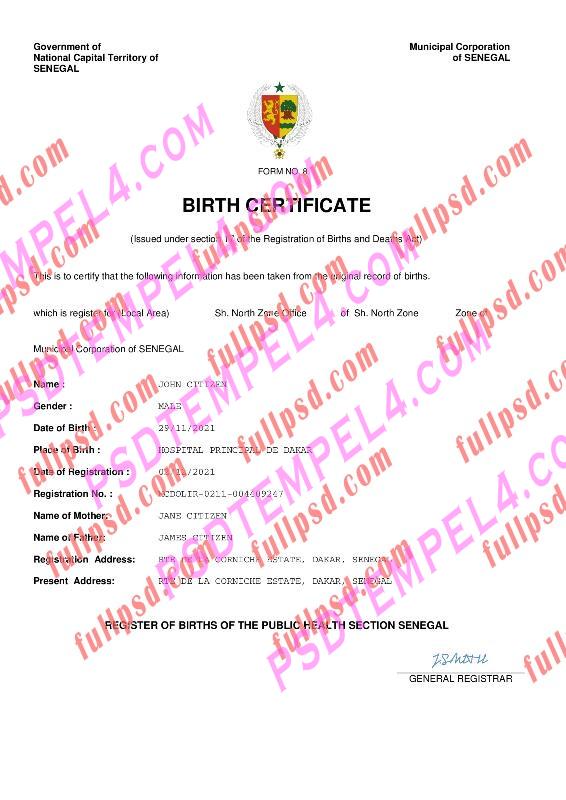 Senegal Birth certificate pdf and word
