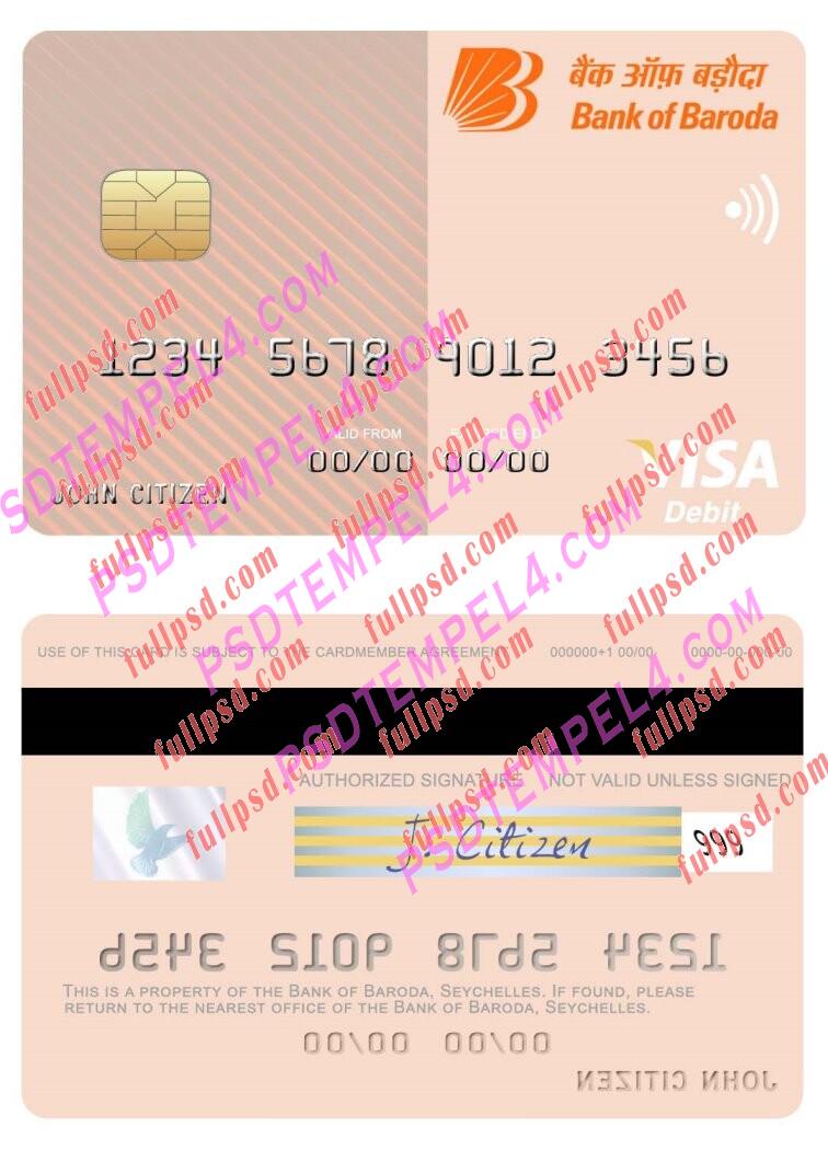 Seychelles Bank of Baroda visa debit card PSD