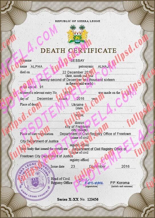 Sierra Leone death certificate psd
