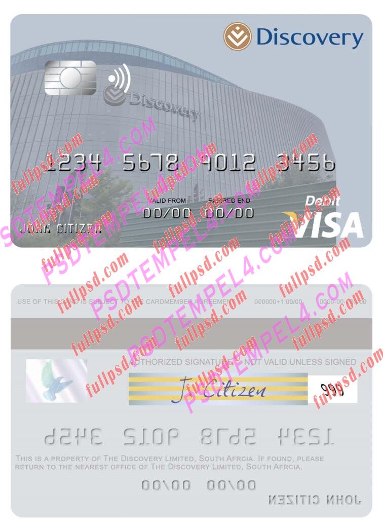 South Afrcia Discovery Limited visa deeit card PSD