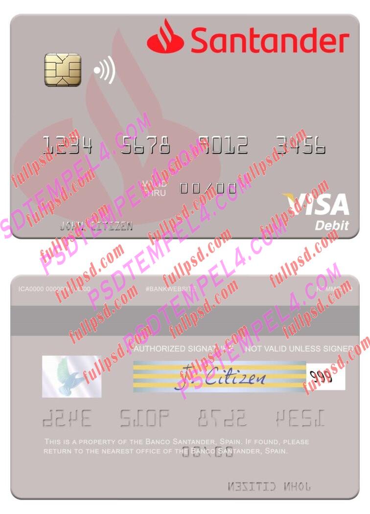 Spain Banco Santander visa debit card PSD