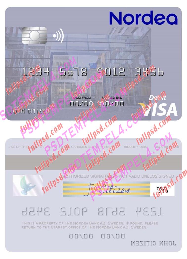 Sweden Nordea Bank AB visa debit card PSD
