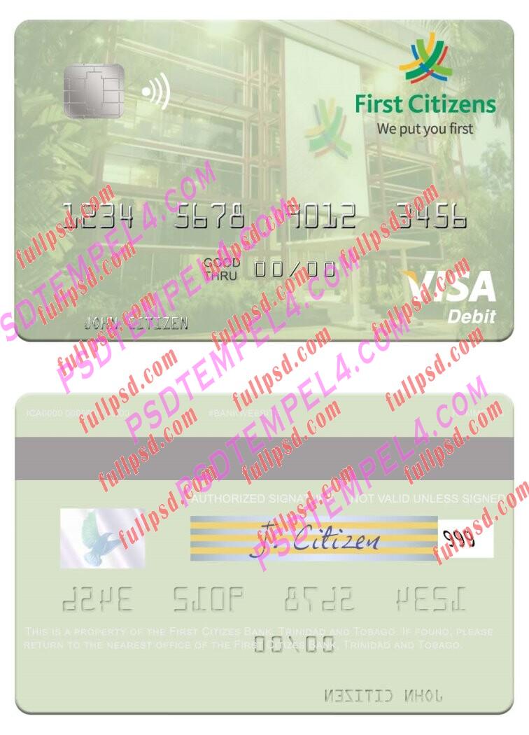 Trinidad and Tobago First Citizes Bank visa debit card PSD