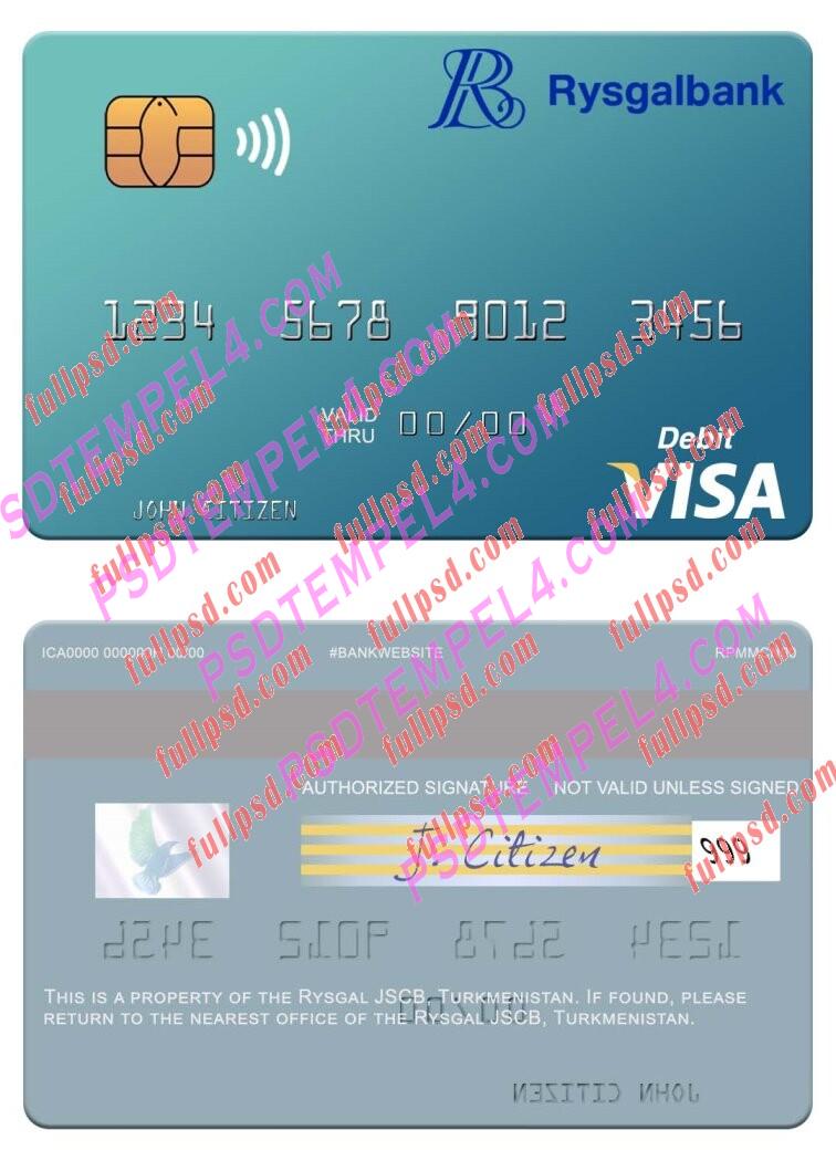Turkmenistan Rysgal JSCB visa debit card PSD