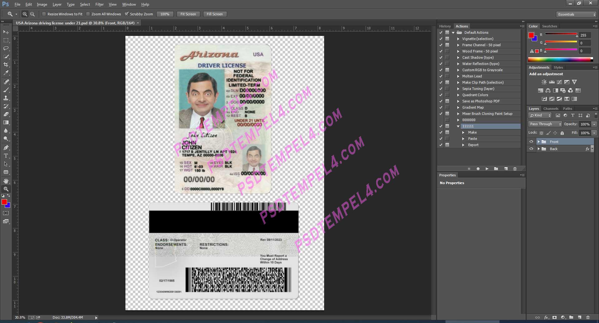 USA Arizona Driver License under 21 PSD V2