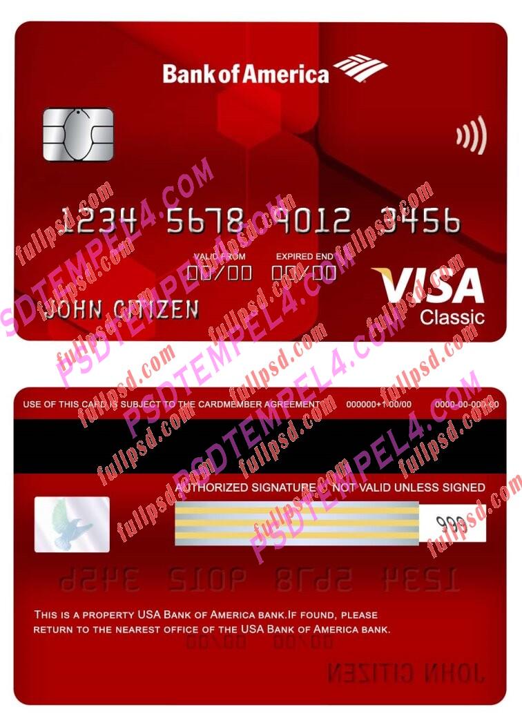 USA Bank of America bank visa classic card PSD