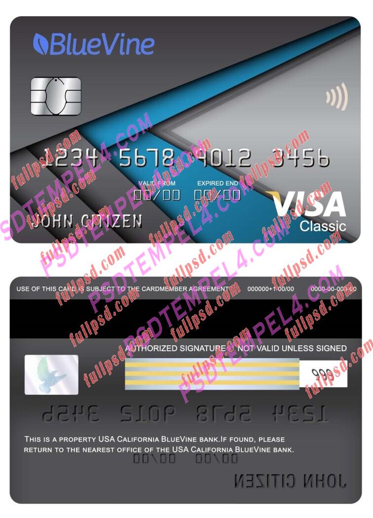 USA California BlueVine bank visa classic card PSD