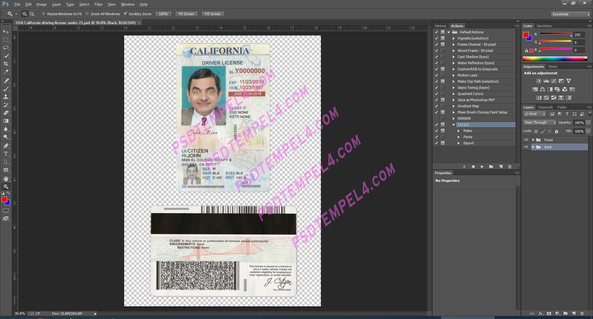 USA California Driver License under 21 PSD