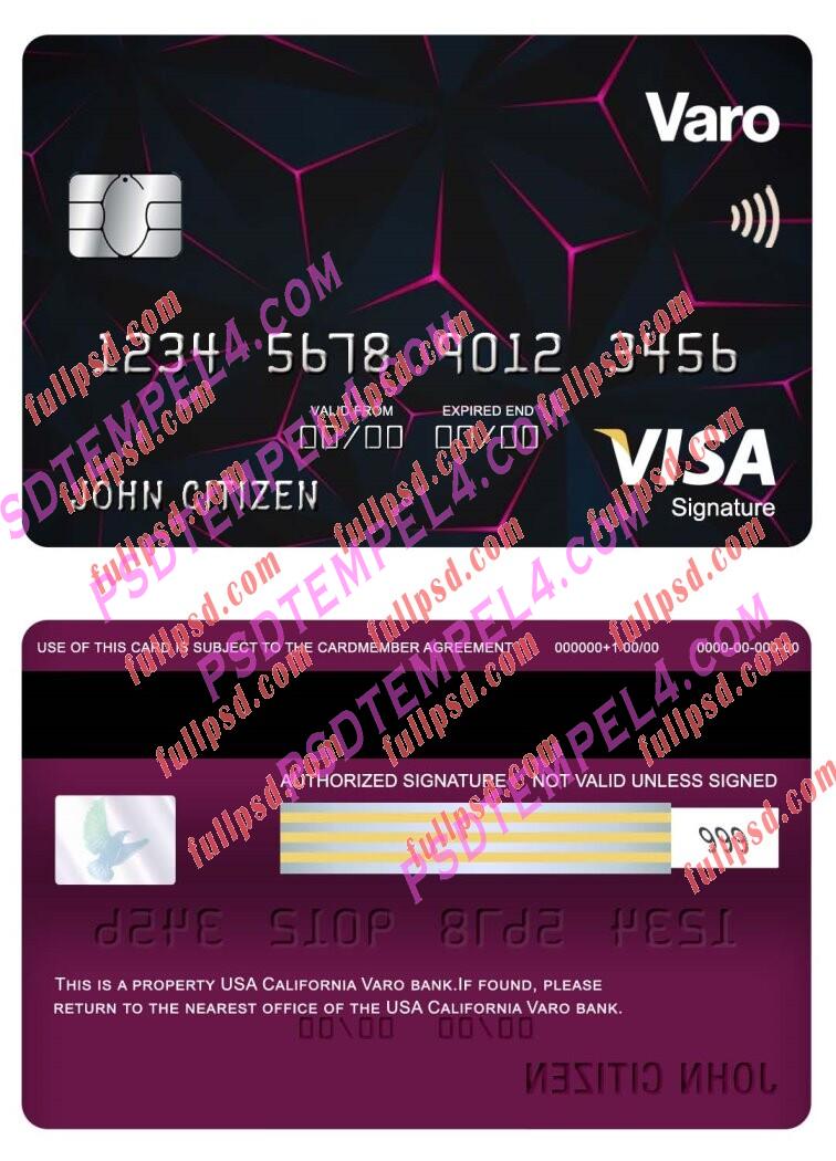 USA California Varo bank visa signature card PSD