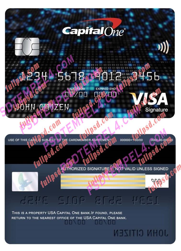 USA Capital One bank visa signature card PSD