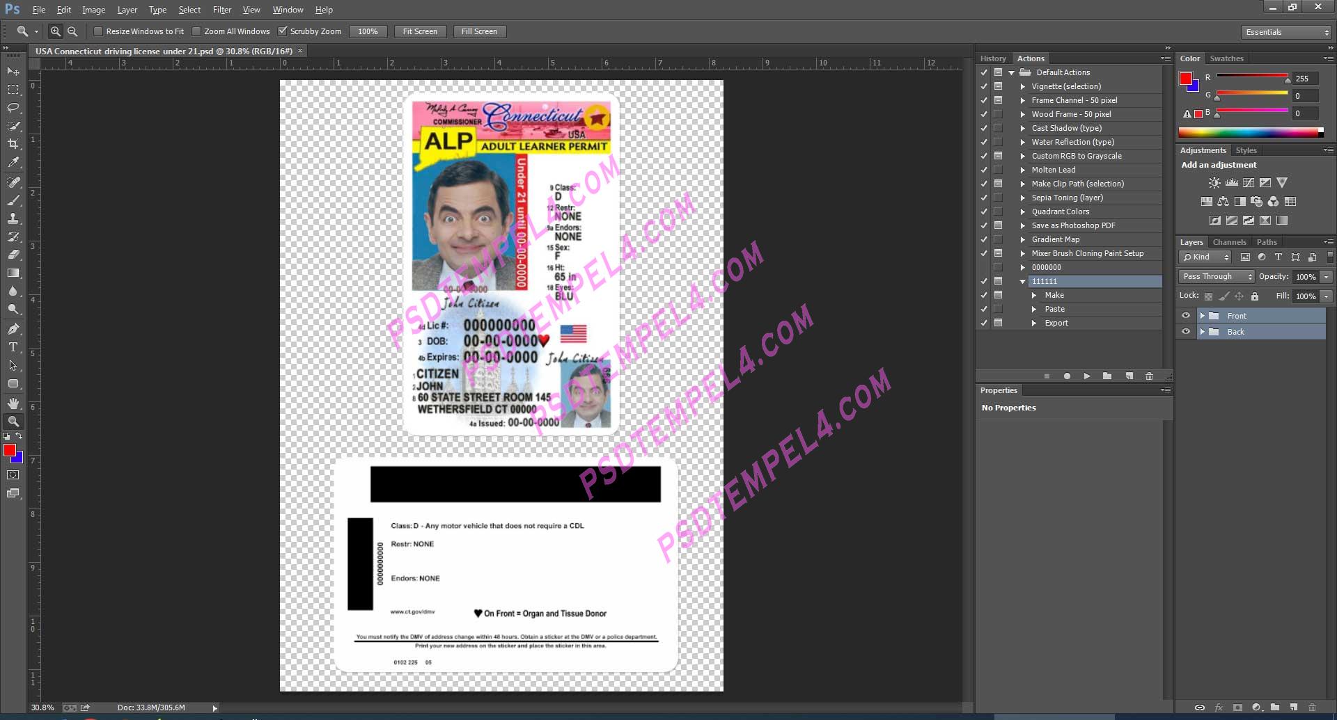 USA Connecticut Driver License under 21 PSD