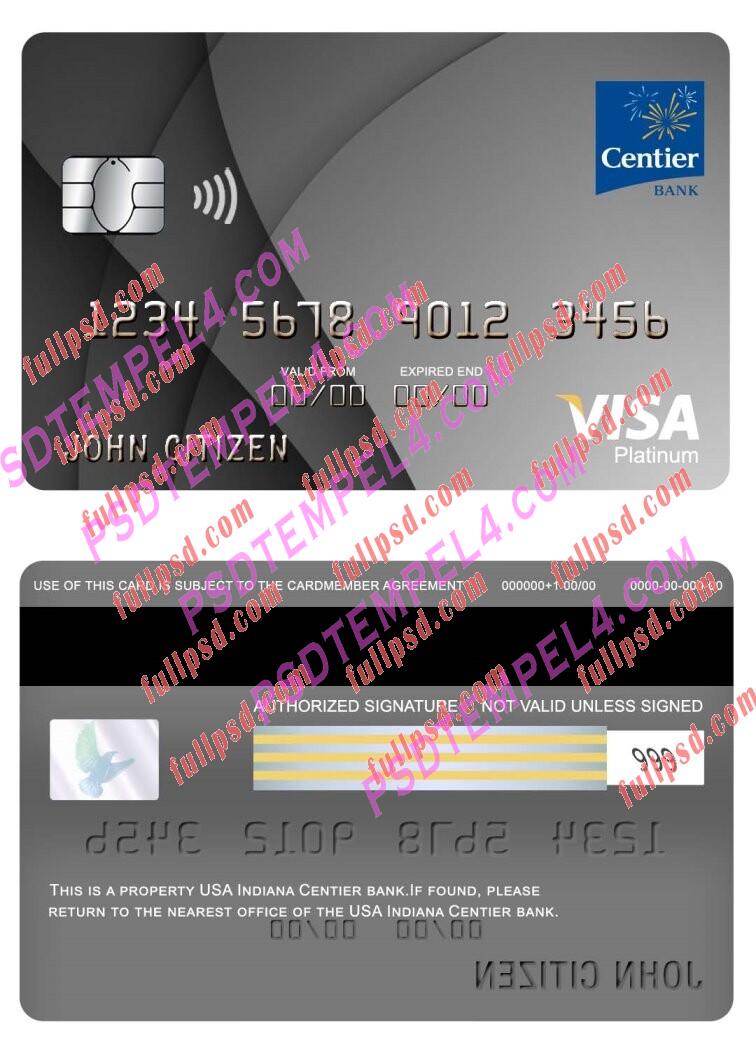 USA Indiana Centier bank visa platinum card PSD