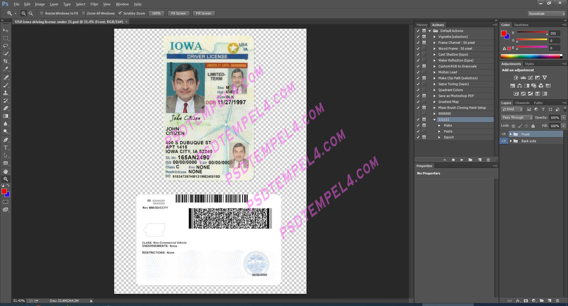 USA Iowa Driver License under 21 PSD