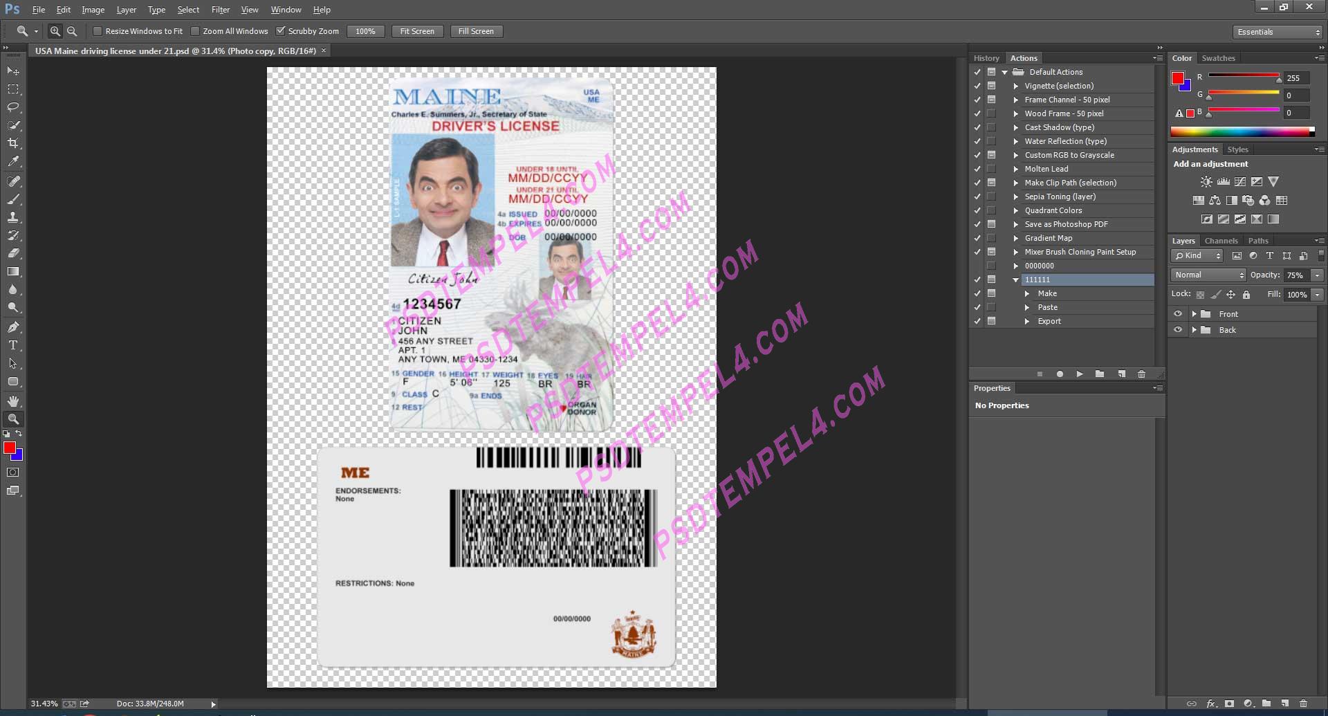 USA Maine Driver License under 21 PSD